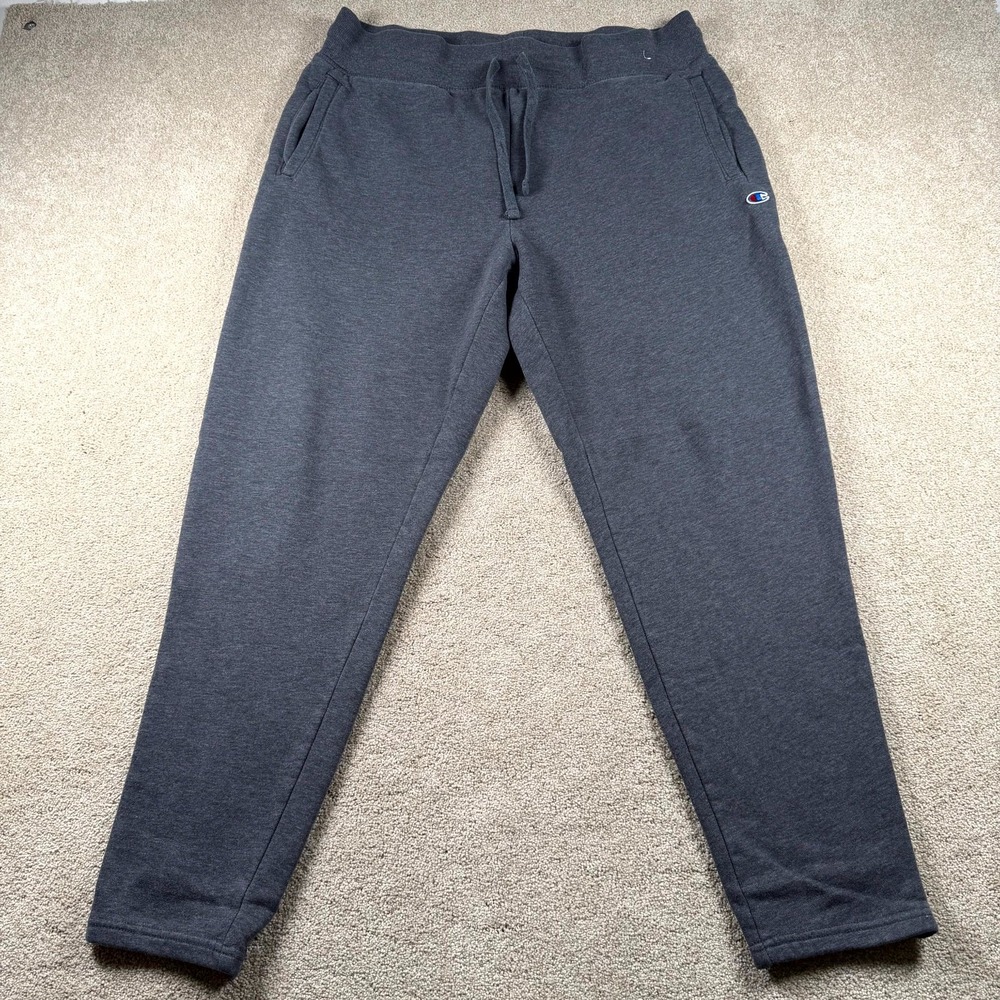 Champion Sweatpants Mens XL Gray Drawstring Waist Fleece Lined High Rise Tapered